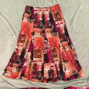 JM Collection Abstract Boho Midi Skirt – Multicolor Pleated